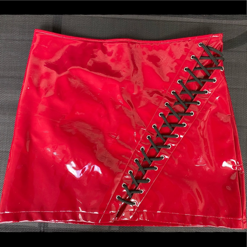 Horoscopez Red vinyl shirt with lace up on front